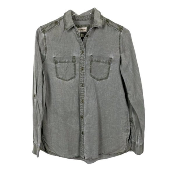 Express Tops - Express Boyfriend Sun Washed Army Green Shirt